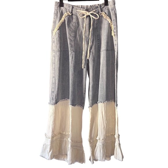 POL Light Wash Denim Patchwork Wide Leg Pants Small New - Picture 6 of 15